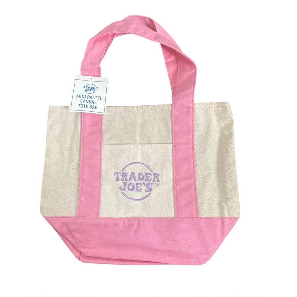 Trader Joe’s Mini Canvas Tote Bag. Pink pastel. NWT